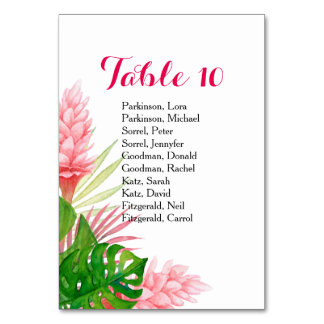 Tropical flowers watercolor wedding table card
