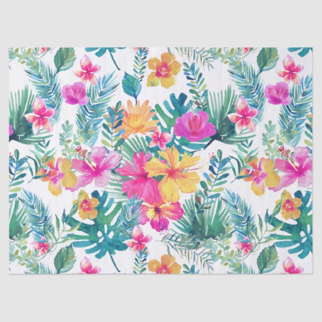 Tropical Flowers Watercolors Pattern Tissue Paper (Front)