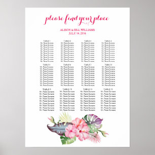 Tropical flowers wedding dinner seating chart
