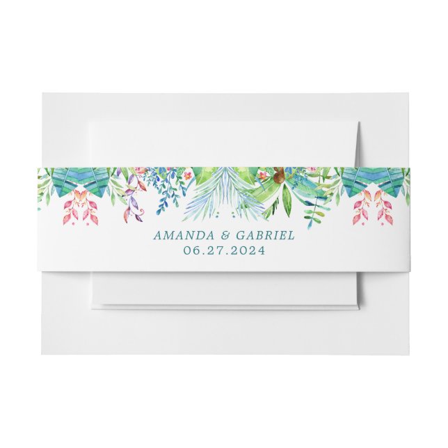 Tropical Flowers  Wedding Invitation Belly Band (Front Example)
