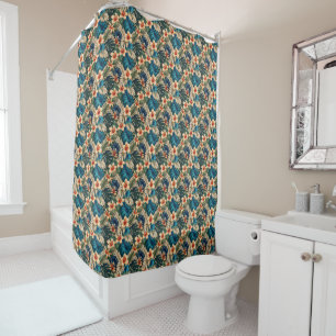 Tropical Flowers with Blue and Green Foliage Shower Curtain