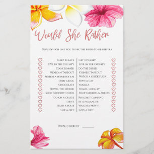 Tropical Flowers Would She Rather Bridal Shower Flyer