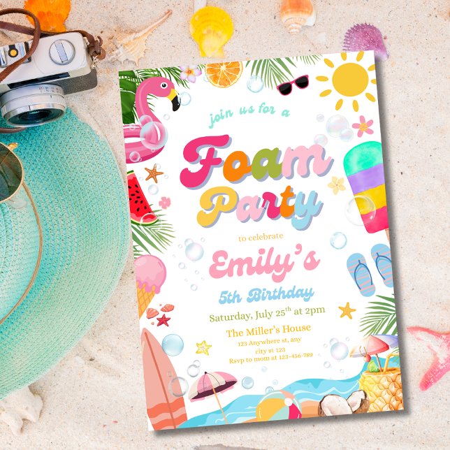 Tropical Foam Party Birthday Summer Beach Party Invitation (Creator Uploaded)