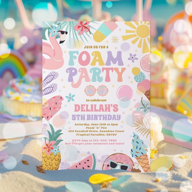  Tropical Foam Pool Splash Pad Birthday Party Invitation (Creator Uploaded)