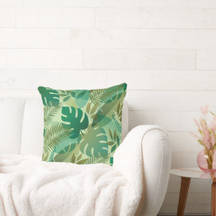 Tropical Foliage Airy Green Leaves Cushion
