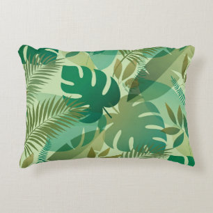 Tropical Foliage Airy Green Leaves Decorative Cushion
