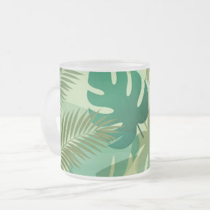 Tropical Foliage Airy Green Leaves Frosted Glass Coffee Mug