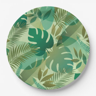 Tropical Foliage Airy Green Leaves Paper Plate