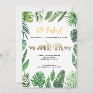 Tropical foliage and gold animals baby shower