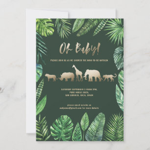 Tropical foliage and gold animals baby shower