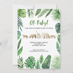 Tropical foliage and gold animals baby shower