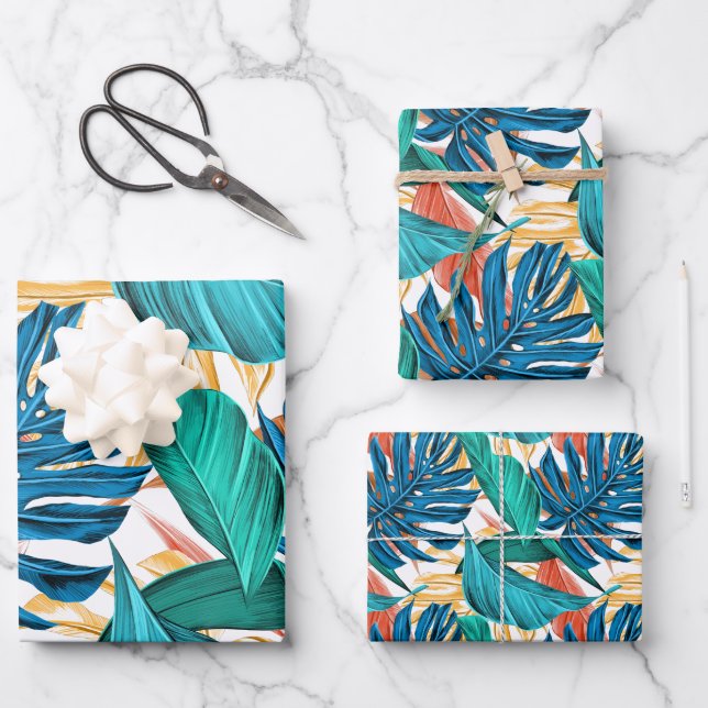 Tropical Foliage Autumn Leaves Beautiful Theme Wrapping Paper Sheet (Front)
