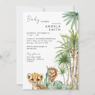 Tropical Foliage Baby Animals Baby Shower II Invitation