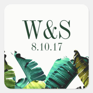 Tropical Foliage Banana Leaves   Personalised Square Sticker