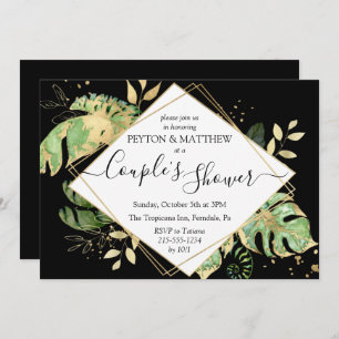 Tropical Foliage Black & Gold Couple's Shower Invitation
