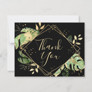 Tropical Foliage Black & Gold Wedding Thank You  Card