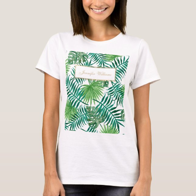 Tropical Foliage Botanical Leaves Pattern. T-Shirt (Front)