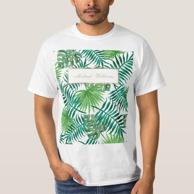 Tropical Foliage Botanical Leaves Pattern.         T-Shirt (Front)