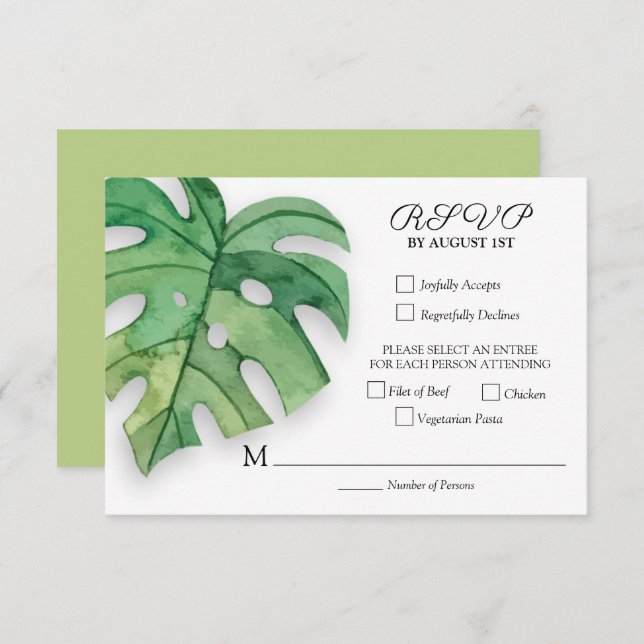 Tropical Foliage Botanical Wedding RSVP Card (Front/Back)