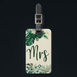 Tropical Foliage Bride Trendy Mrs Honeymoon Travel Luggage Tag<br><div class="desc">Tropical Foliage Trendy Greenery and Gold Leaves Personalised Mr and Mrs Luggage Tags - with tropical leaf Border. A keepsake gift idea for the newlyweds, for the honeymoon travelling, in a bold colour palette of rich greens, emerald, and gold. This design is perfect for a beach, destination, or summer wedding....</div>