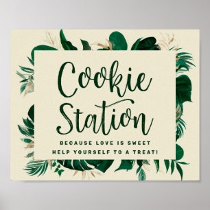 Tropical Foliage Chic Cookie Station Wedding Sign