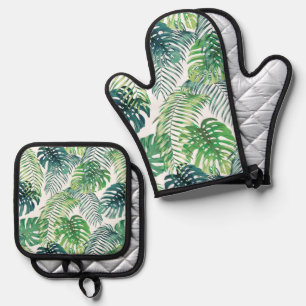 Tropical Foliage Design Oven Mitt & Pot Holder Set