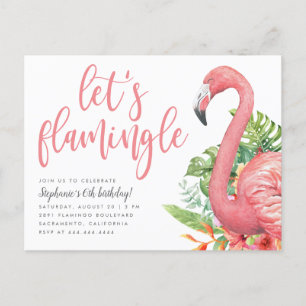 Tropical Foliage Flamingo Let's Flamingle Birthday Invitation Postcard