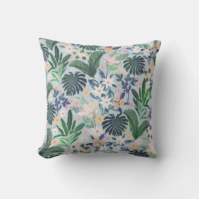 Tropical Foliage Floral Pattern Cushion (Front)