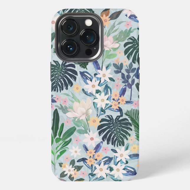 Tropical Foliage Floral Pattern iPhone Case (Back)