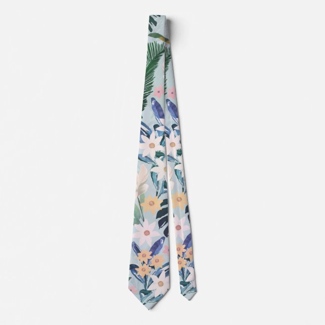 Tropical Foliage Floral Pattern Tie (Front)
