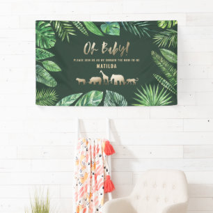 Tropical foliage + gold animals baby shower party banner