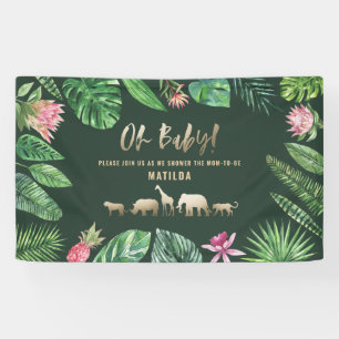 Tropical foliage + gold animals baby shower party banner