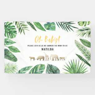 Tropical foliage + gold animals baby shower party banner