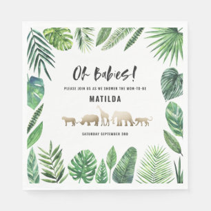 Tropical foliage + gold animals baby shower party napkin