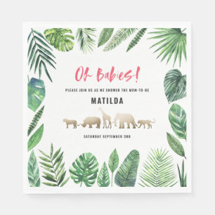 Tropical foliage + gold animals baby shower party napkin