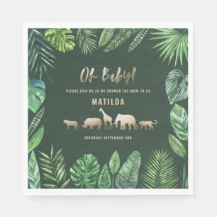 Tropical foliage + gold animals baby shower party napkin