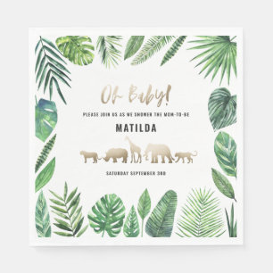 Tropical foliage + gold animals baby shower party napkin