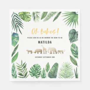 Tropical foliage + gold animals baby shower party napkin