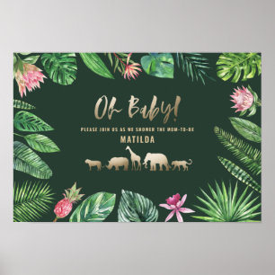 Tropical foliage + gold animals baby shower party poster