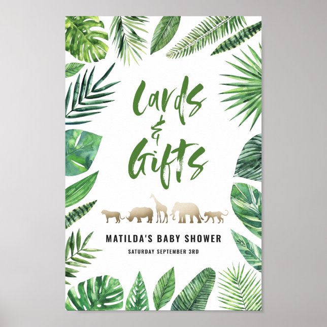 Tropical foliage + gold animals cards & gifts poster (Front)