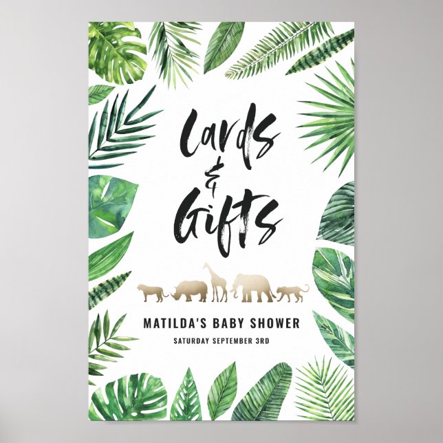 Tropical foliage + gold animals cards & gifts poster (Front)