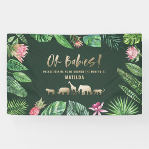 Tropical foliage + gold animals twin baby shower banner