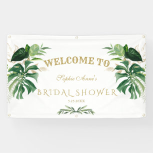 Tropical Foliage Gold Cross Baptism Welcome Sign