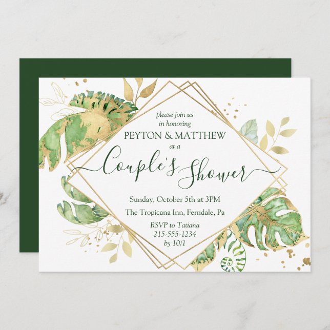 Tropical Foliage & Gold Elegant Couple's Shower Invitation (Front/Back)