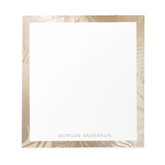 tropical foliage gold faux foil monogram notepad (Front)