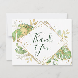 Tropical Foliage & Gold Geometric Thank You Card