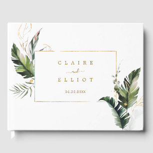 Tropical Foliage Gold Wedding Guest Book