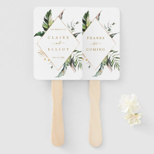 Tropical Foliage Gold Wedding Hand Fan