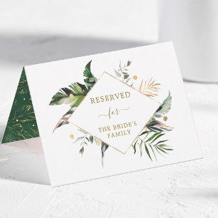 Tropical Foliage Gold Wedding Reserved Tent Sign