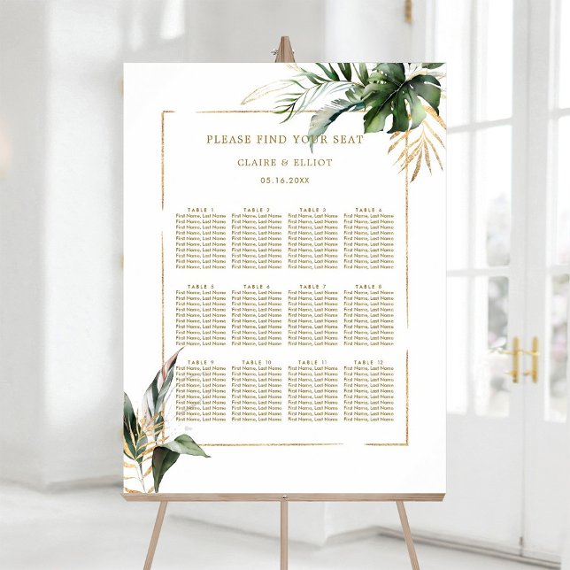 Tropical Foliage Gold Wedding Seating Chart (Creator Uploaded)